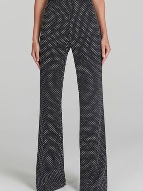 NADINE MERABI Black and Silver Embellished Flared Trouser